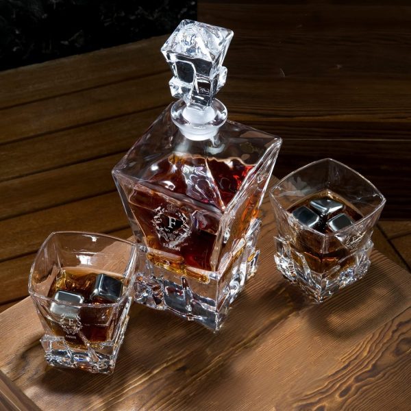 Gravierte Whisky Dekanter mit Gläsern Set