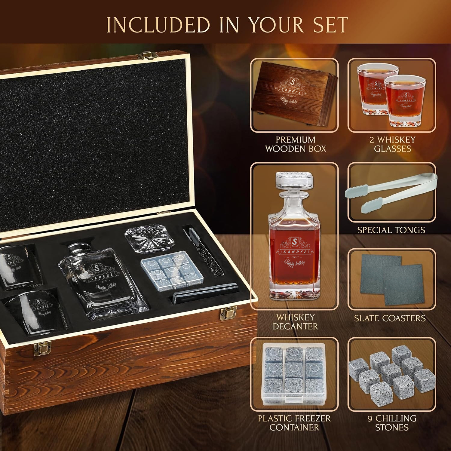 Whisky Set mit Namensgravur und Gläsern